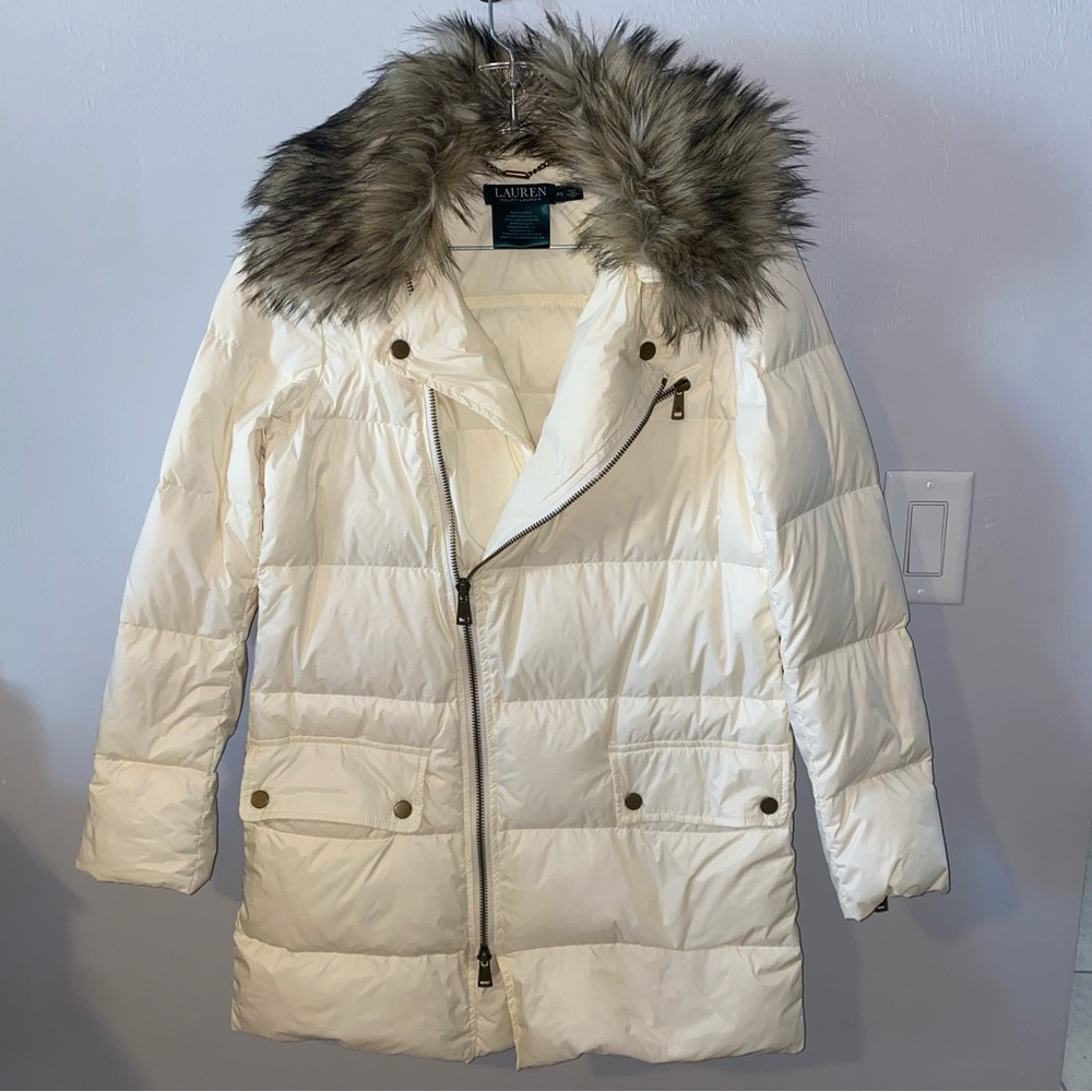 Lauren Ralph Lauren Womens Petite S‎ Puffer Coat With Removable Faux Fur Collar
